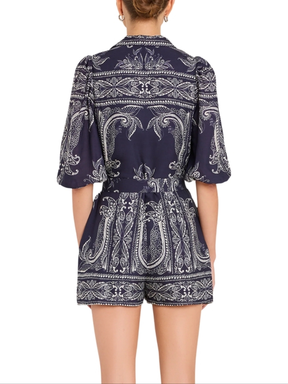 NWT Amanda Uprichard Lucia Short Sleeve Navy & White Romper - Sz Med - Picture 2 of 13